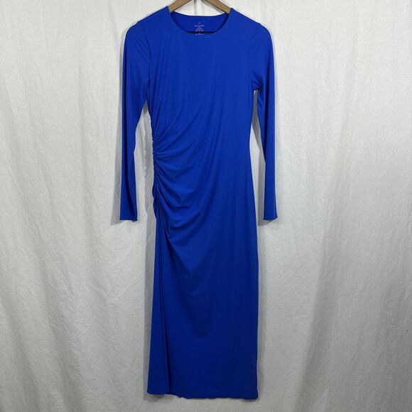 Sweaty Betty Dresses & Skirts - Sweaty Betty Shayla Ruched Long Sleeve Midi Dress Electric Blue Womens S Sculpt